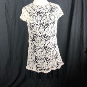 Cream lace with black underneath elegant blouse